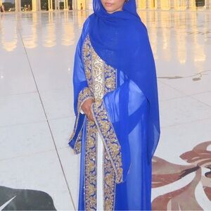 Elegant Blue and Gold Traditional Dress